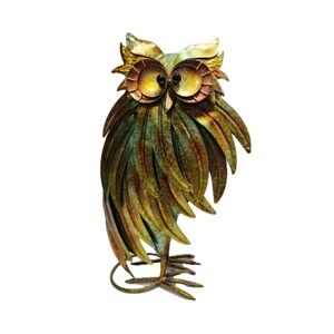 Vintage Gold Metal Owl Folk Art Sculpture Bird Statue Art Figurine 14" MCM Bird